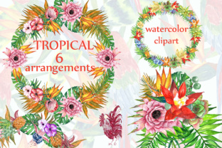 Download Tropic Watercolor Clipart TROPICAL FLOWERS Tropical Wreaths Flower Bouquets Summer Clipart - Wreath Collection
