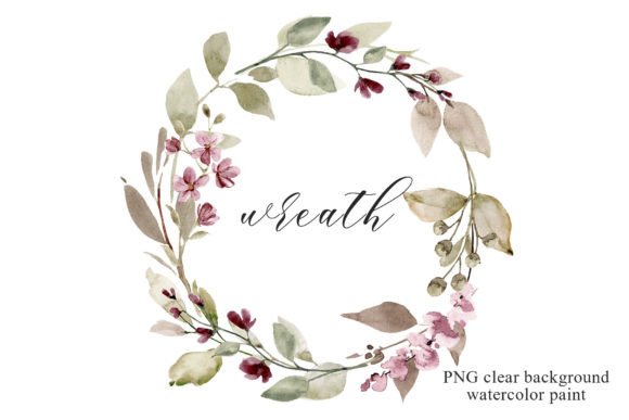 Download Wreath with Watercolor Leaves, Flowers. - Wreath Collection
