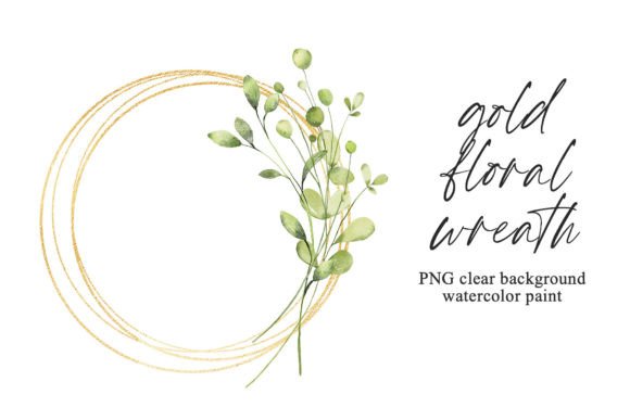 Download Watercolor Leaves Gold Wreath, PNG. - Wreath Collection