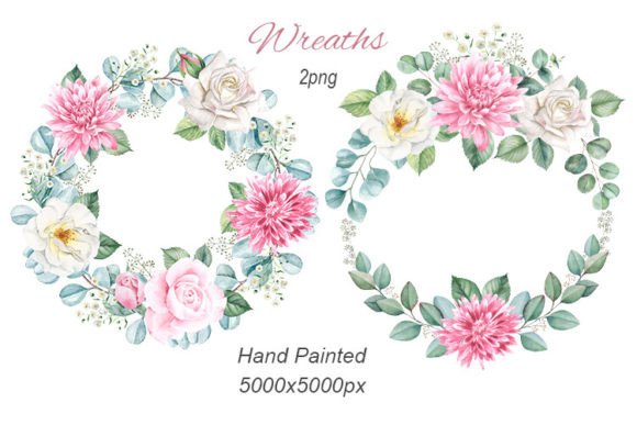 Download Wreath with Watercolor Leaves, Flowers - Wreath Collection