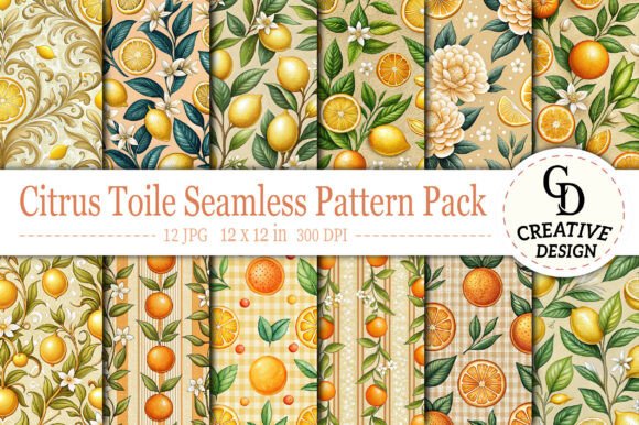 Download Citrus Toile Seamless Pattern Pack - Pattern pack Collection