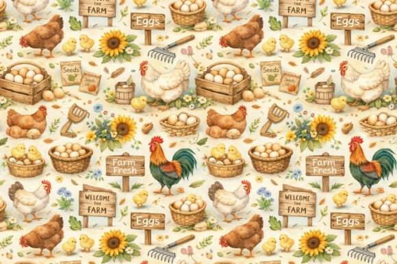 Download Farm Chicken &amp; Eggs Seamless PNG Pattern - Png pattern Collection