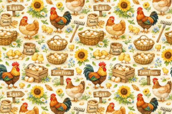 Download Farm Chicken &amp; Eggs Seamless PNG Pattern - Png pattern Collection