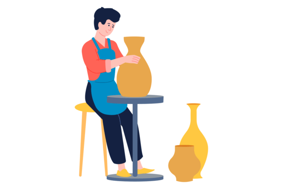 Download Pottery Illustration. Man Making Clay Cr - Pottery Collection
