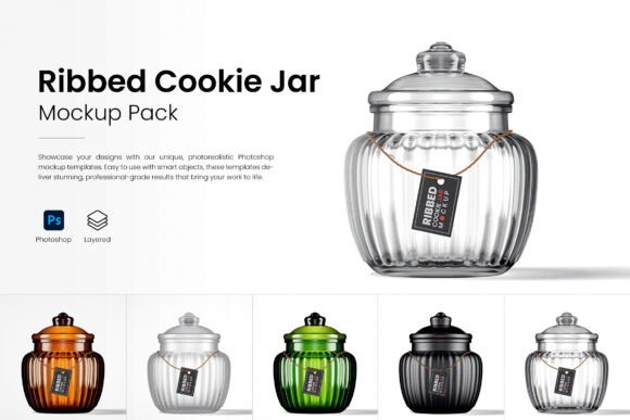 Download Large Ribbed Cookie Jar Mockup Pack - Cook Collection
